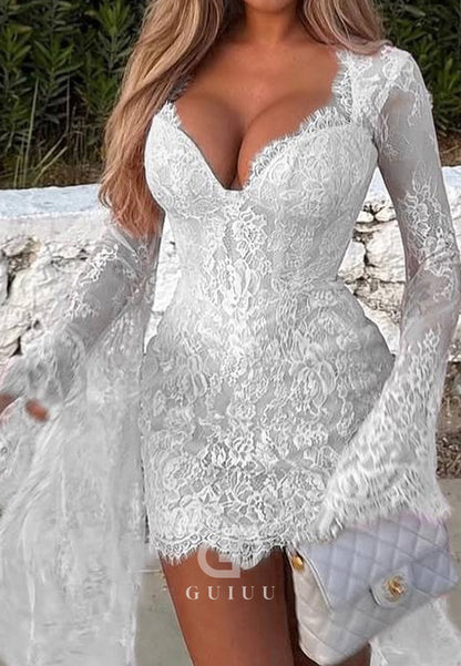 Charming Long Sleeves Sweetheart Corset Short Wedding Dress