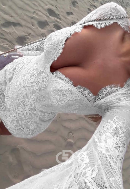 Charming Long Sleeves Sweetheart Corset Short Wedding Dress