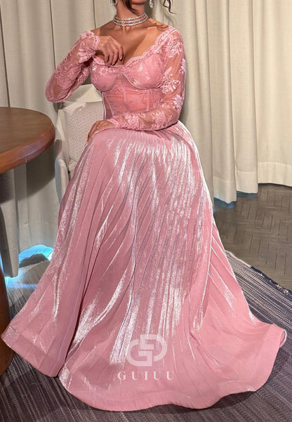 Blushing Pink Long Sleeeves Scoop Corset Tulle Ruched Prom Dress