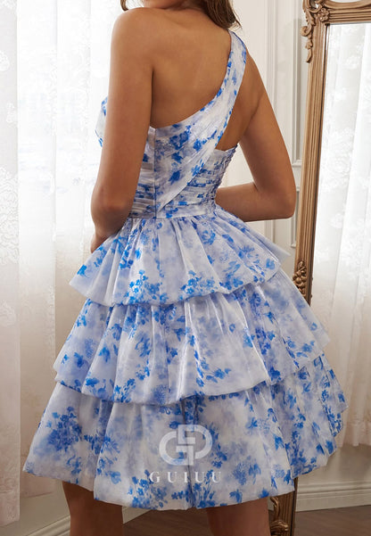 Charming A-Line One Shoulder Ruffles Short Homecoming Dress