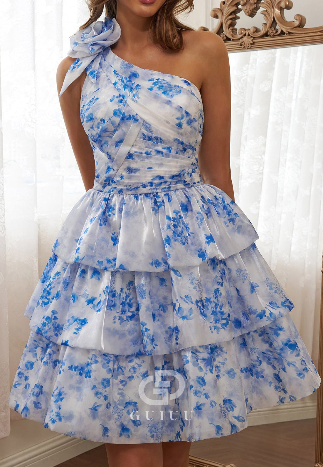 Charming A-Line One Shoulder Ruffles Short Homecoming Dress