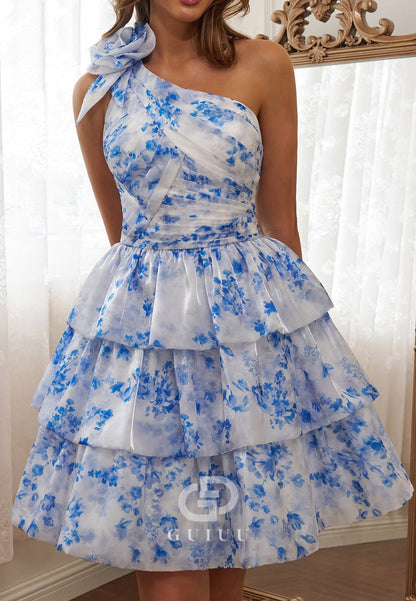 Charming A-Line One Shoulder Ruffles Short Homecoming Dress