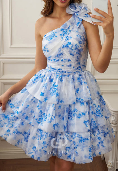 Charming A-Line One Shoulder Ruffles Short Homecoming Dress