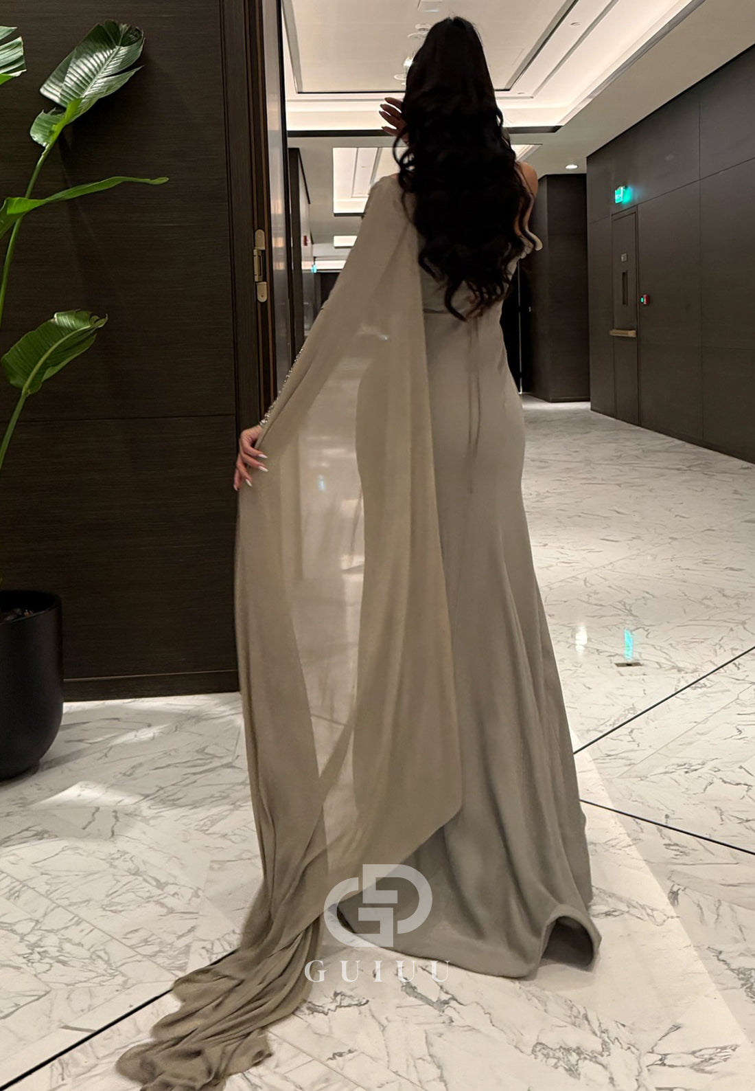 Dusty Sage Long Sleeves Off-Shoulder Sequins Evening Dress