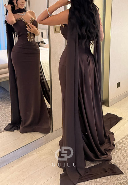Cabernet Sleeveless Strapless Beads Evening Dress
