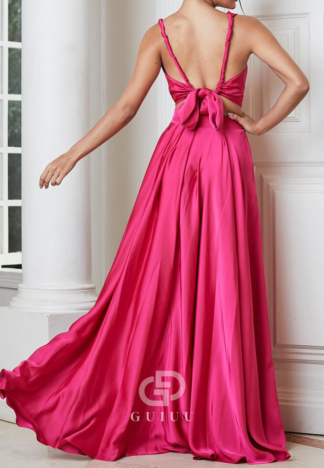 Spaghetti Straps V-Neck Empire-Waist Evening Dress