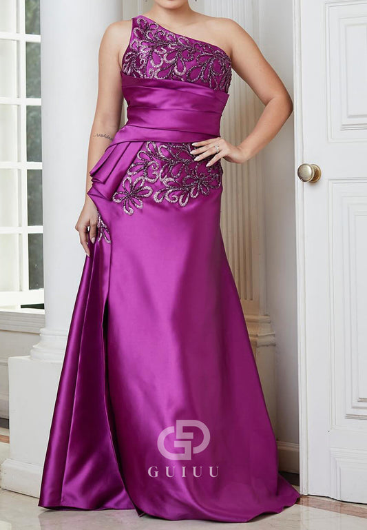 Orchid One Shoulder Sleeveless Floral Appliques Mother of the Bride Dress