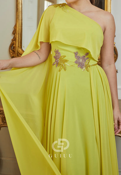 One Shoulder Sleeveless Appliques Chiffon Mother of the Bride Dress