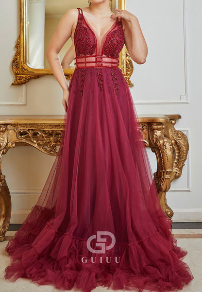 Charming A-Line Spaghetti Straps V-Neck Corset Evening Dress
