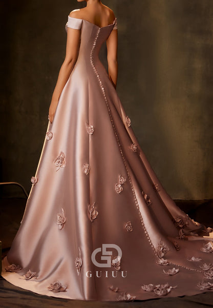 Pearl Pink V-Neck Sleeveless Floral Appliques Evening Dress