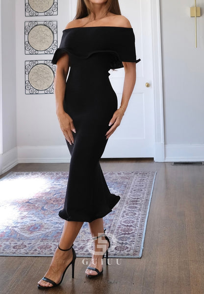 Black Off-Shoulder Corset Mermaid Evening Dress