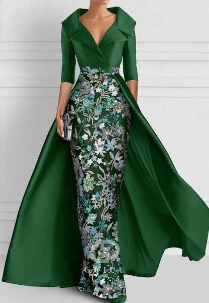 Charming Sheath V-Neck Half Sleeves Appliques Mother of the Bride Dress