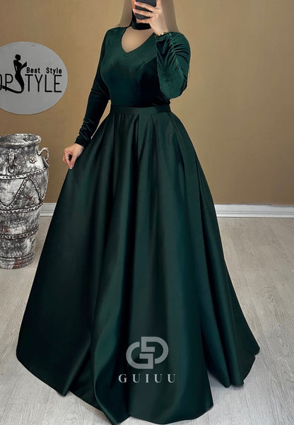 A-Line Halter Long Sleeves Empire-Waist Evening Dress