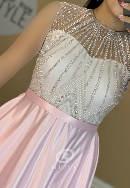 Sleeveless Scoop Empire-Waist Sequins Evening Dress