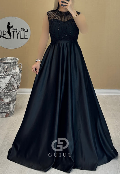 Sleeveless Scoop Empire-Waist Sequins Evening Dress