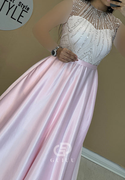 Sleeveless Scoop Empire-Waist Sequins Evening Dress