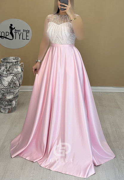 Sleeveless Scoop Empire-Waist Sequins Evening Dress