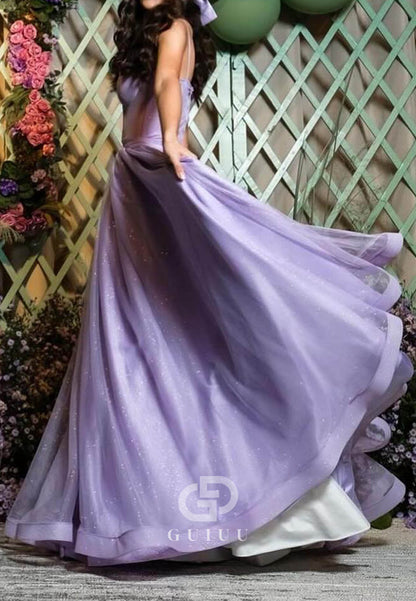 Lilac Sleeveless Strapless Empire-Waist A-Line Prom Dress