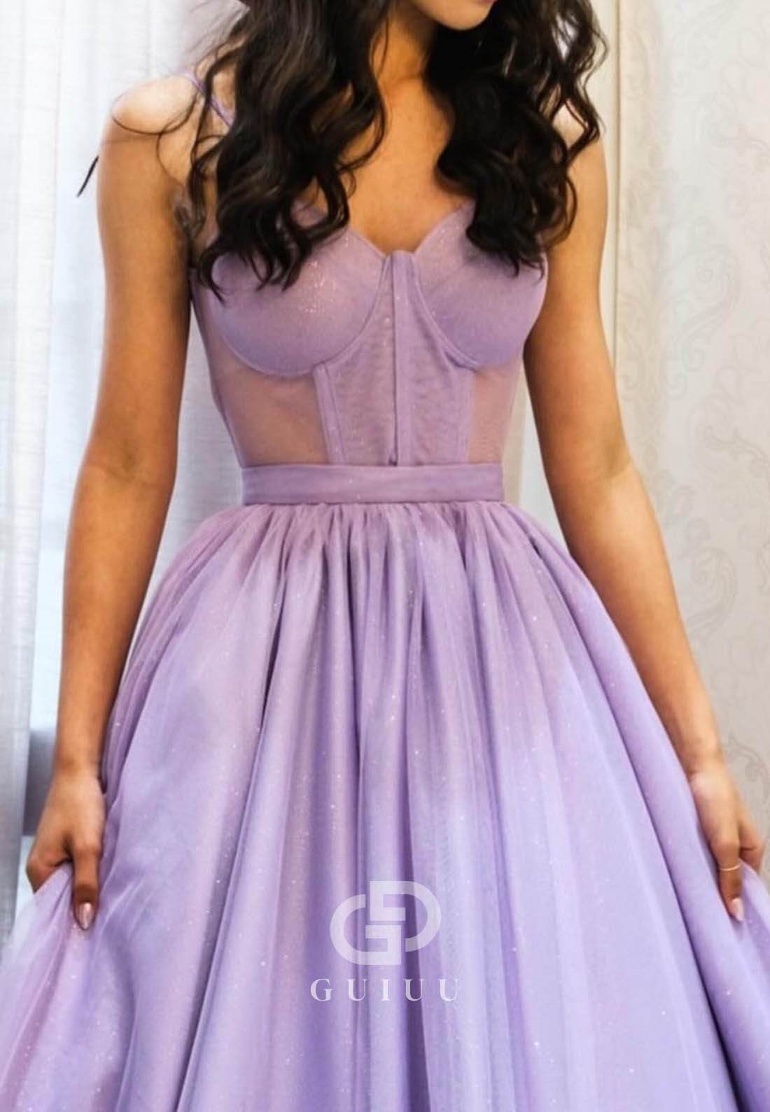 Lilac Sleeveless Strapless Empire-Waist A-Line Prom Dress