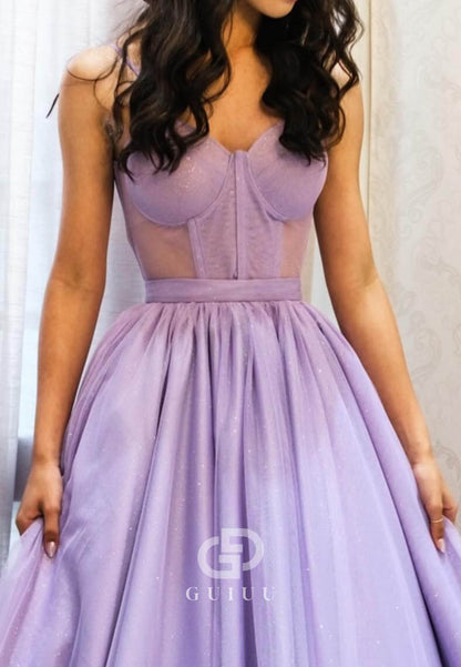 Lilac Sleeveless Strapless Empire-Waist A-Line Prom Dress