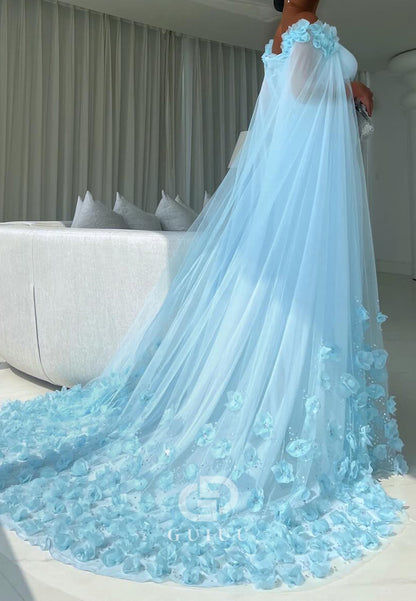 Charming A-Line Off-Shoulder Floral Appliques Sweep Train Prom Dress