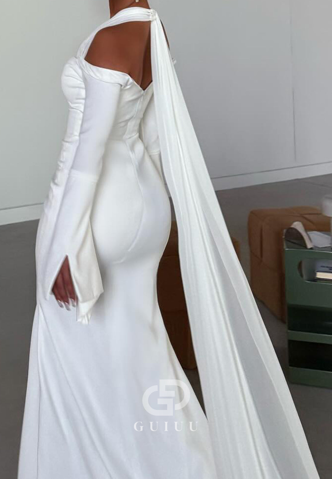 Simple Halter Long Sleeves Corset Lace-UP Back Wedding Dress