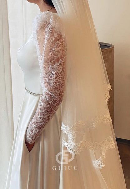 Simple Long Sleeves Scoop Empire-Waist Wedding Dress