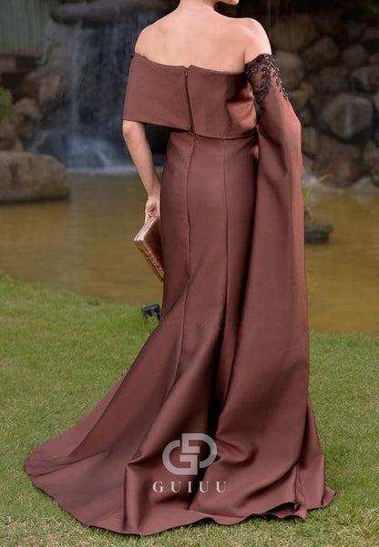 Desert Rose Off-Shoulder Ruched Appliques Mother of the Bride Dress