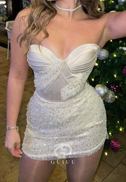 A-Line Sleeveless Strapless Ruched Short Wedding Dress