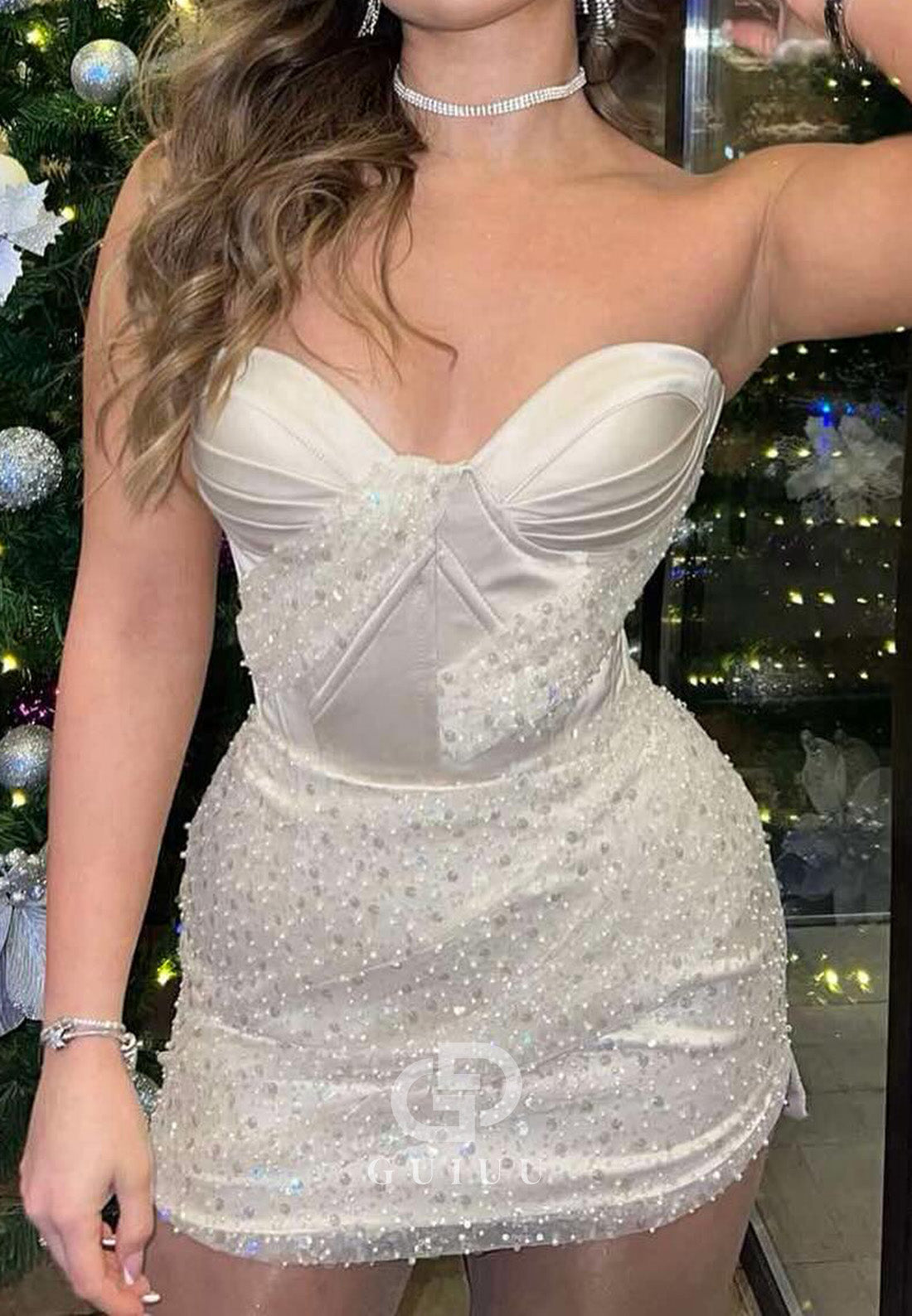 A-Line Sleeveless Strapless Ruched Short Wedding Dress