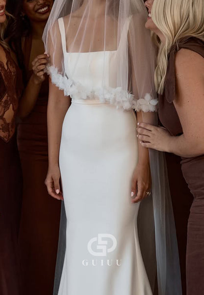 Simple Spaghetti Straps Square Satin Wedding Dress