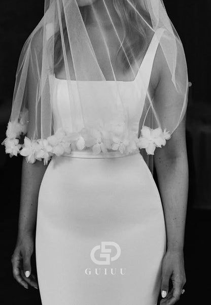 Simple Spaghetti Straps Square Satin Wedding Dress