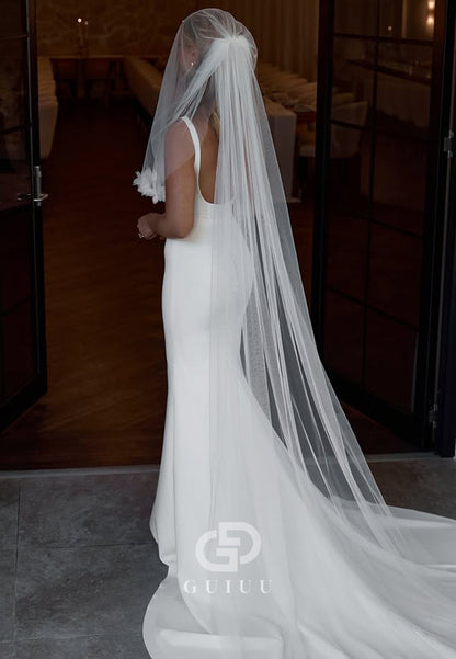 Simple Spaghetti Straps Square Satin Wedding Dress