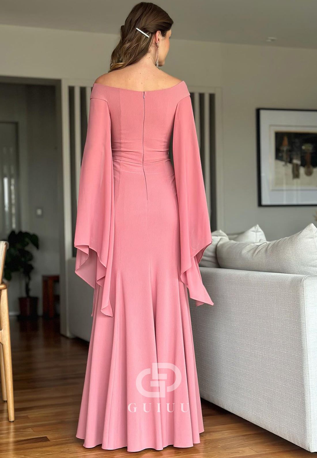 Elegant Off-Shoulder Cap Sleeves Mermaid Mother of the Bride Dress