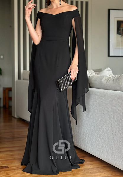 Elegant Off-Shoulder Cap Sleeves Mermaid Mother of the Bride Dress
