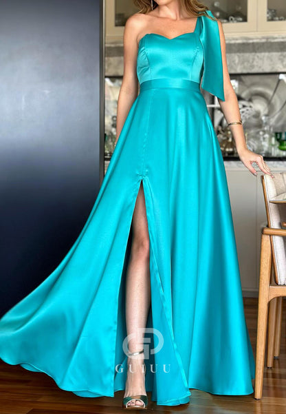 One Shoulder Bowknot Sleeveless Empire-Waist Mother of the Bride Dress