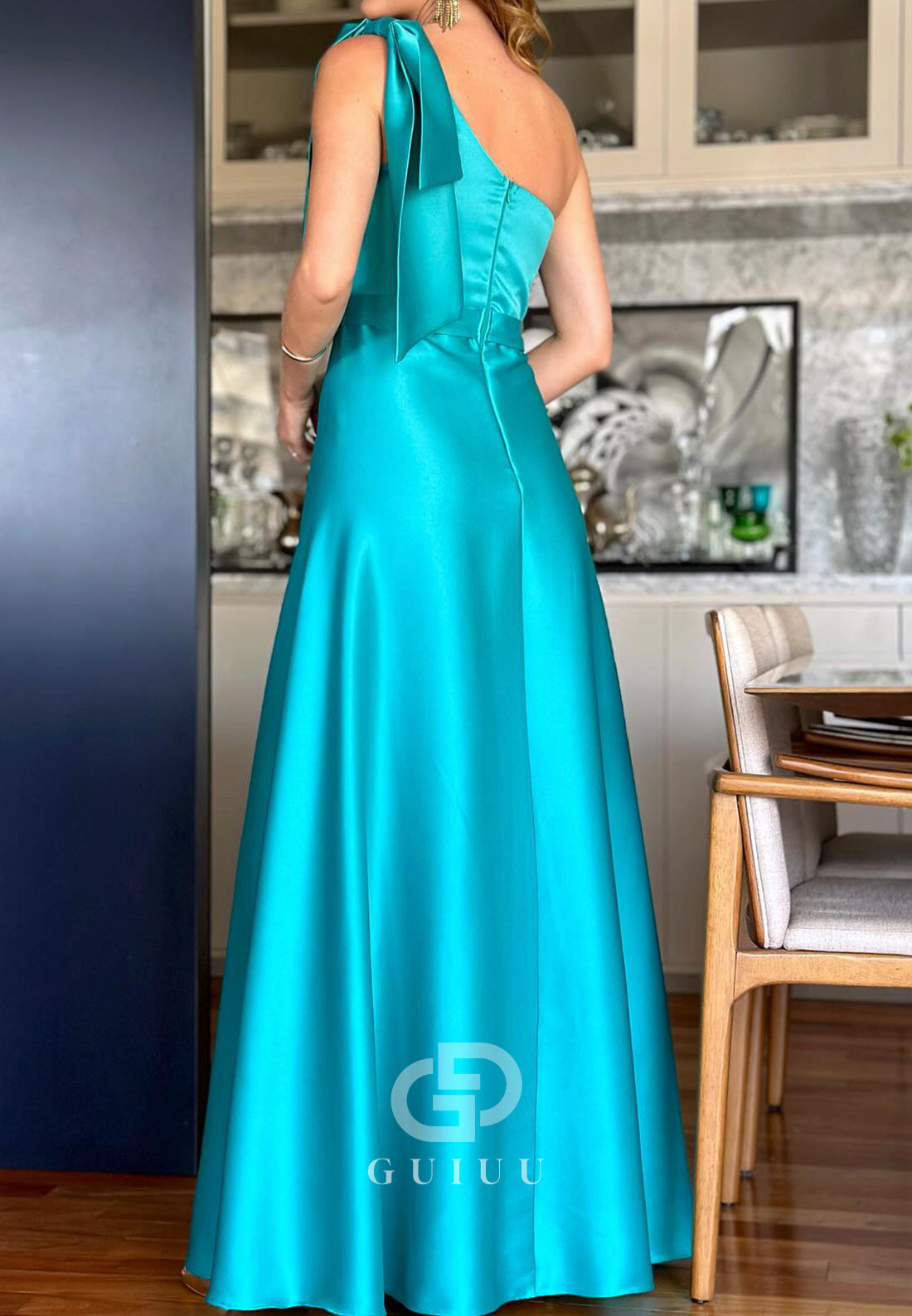 One Shoulder Bowknot Sleeveless Empire-Waist Mother of the Bride Dress