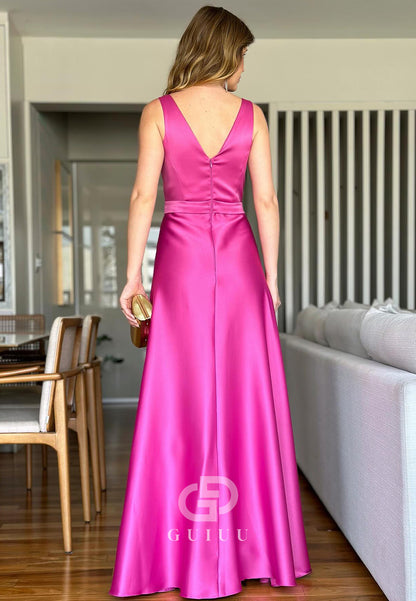 Simple A-Line Spagheeti Straps Scoop Slit Mother of the Bride Dress