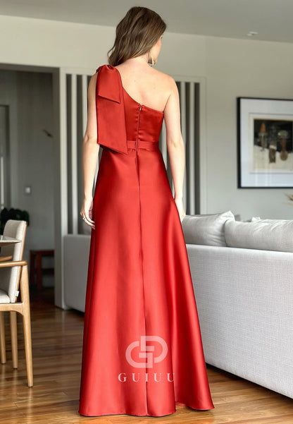 One Shoulder Bowknot Sleeveless Empire-Waist Mother of the Bride Dress