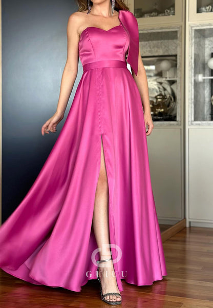 One Shoulder Bowknot Sleeveless Empire-Waist Mother of the Bride Dress