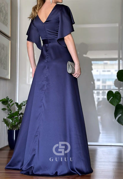 A-Line Short Sleeves Scoop Empire-Waist Mother of the Bride Dress