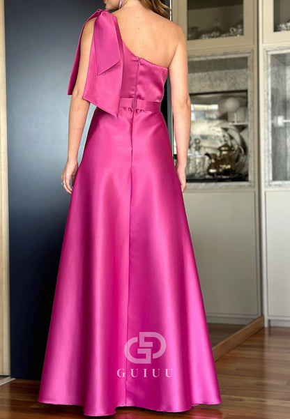 One Shoulder Bowknot Sleeveless Empire-Waist Mother of the Bride Dress