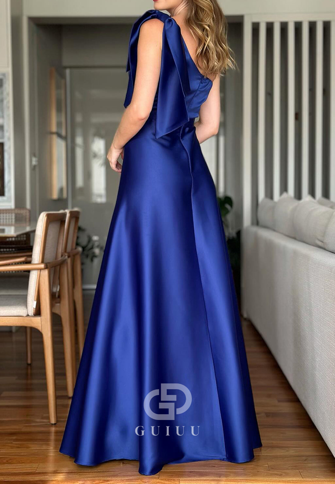 One Shoulder Bowknot Sleeveless Empire-Waist Mother of the Bride Dress