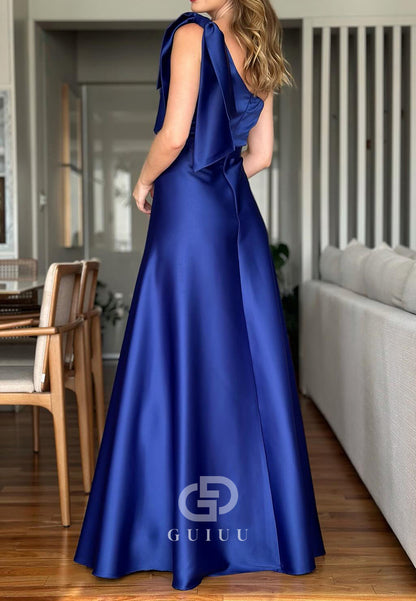 One Shoulder Bowknot Sleeveless Empire-Waist Mother of the Bride Dress