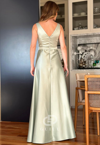 Simple A-Line Spagheeti Straps Scoop Slit Mother of the Bride Dress