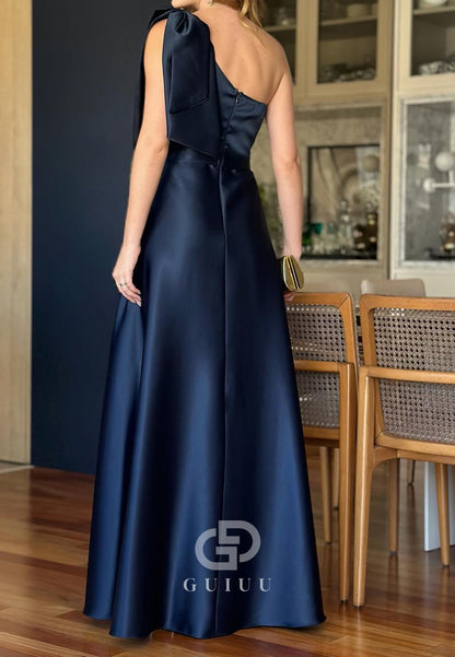 One Shoulder Bowknot Sleeveless Empire-Waist Mother of the Bride Dress