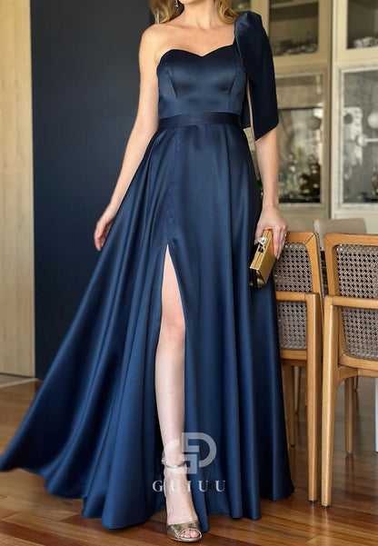 One Shoulder Bowknot Sleeveless Empire-Waist Mother of the Bride Dress