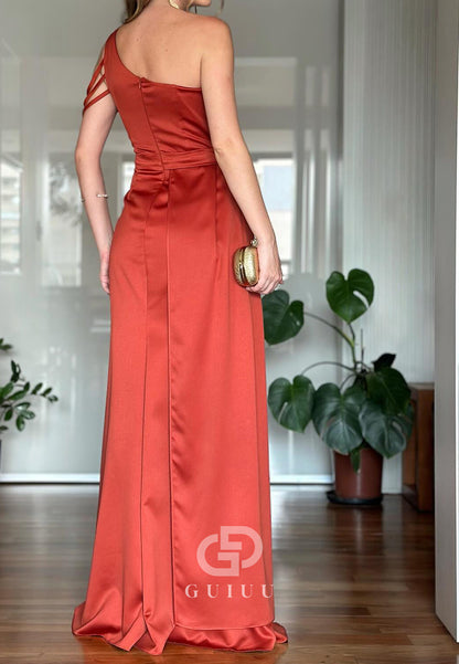 Rust One Shoulder Sequins Ruched Mother of the Bride Dress