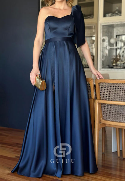 One Shoulder Bowknot Sleeveless Empire-Waist Mother of the Bride Dress