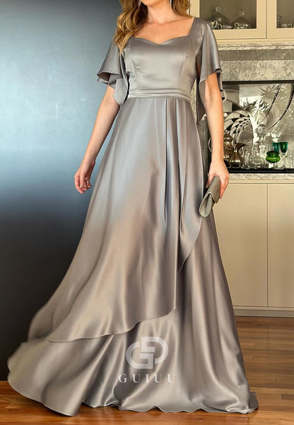 A-Line Short Sleeves Scoop Empire-Waist Mother of the Bride Dress